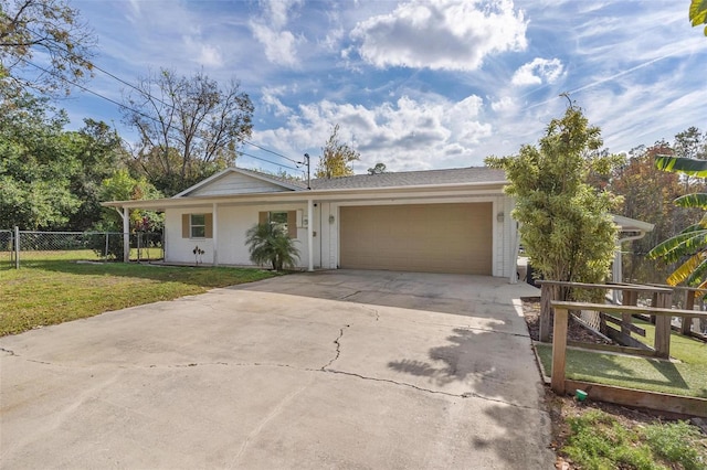 single story home with a front lawn and a garage