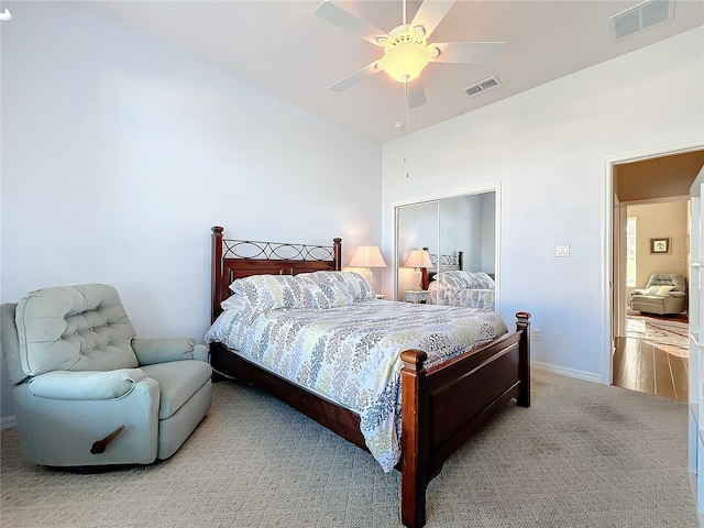 bedroom with ceiling fan and hardwood / wood-style floors