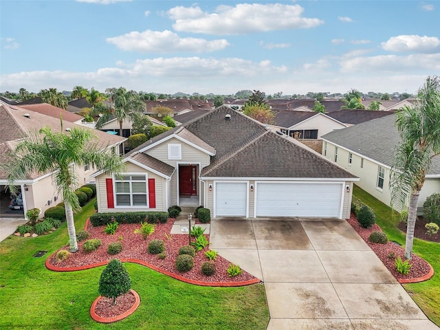 view of front of property featuring a front yard and a garage