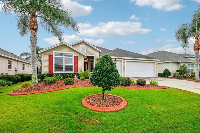 view of front of house featuring a front yard and a garage