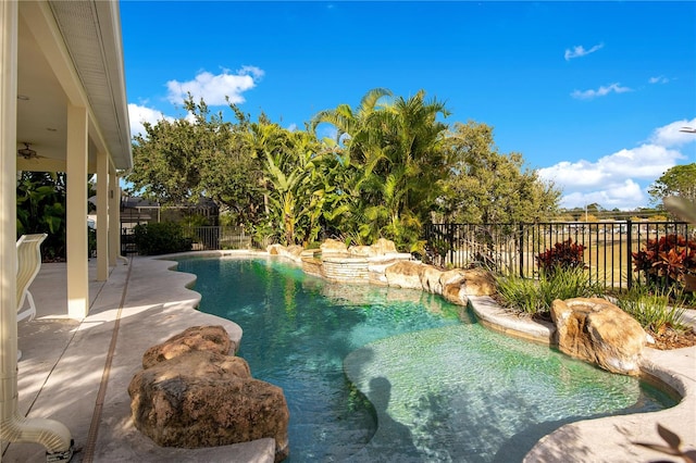 view of swimming pool featuring a patio