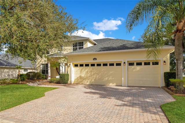 view of front of home featuring a garage and a front yard