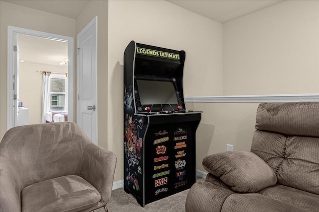 living area with carpet floors