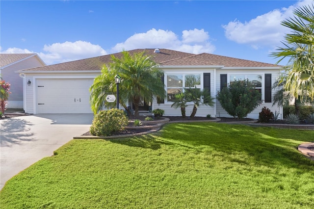 view of front facade with a front yard and a garage