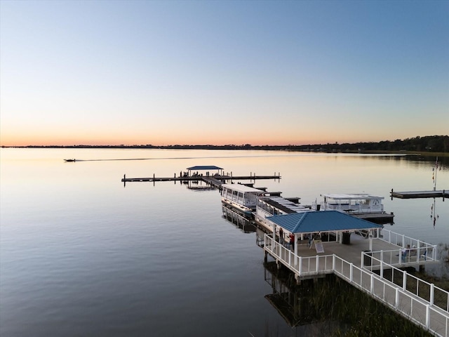 view of dock with a water view