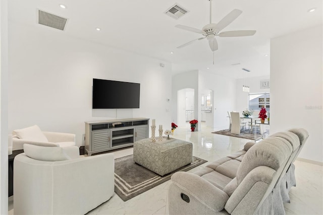 living room with ceiling fan