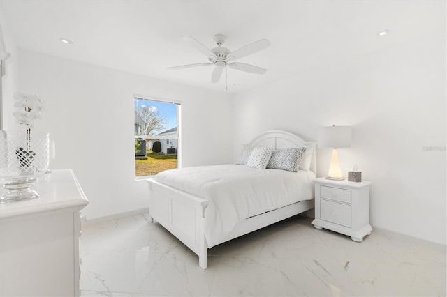 bedroom featuring ceiling fan