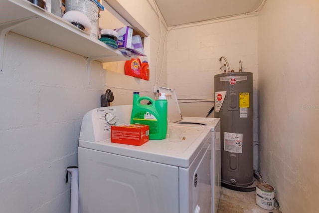 washroom with separate washer and dryer and electric water heater