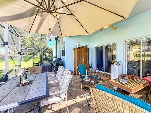 view of patio with a lanai