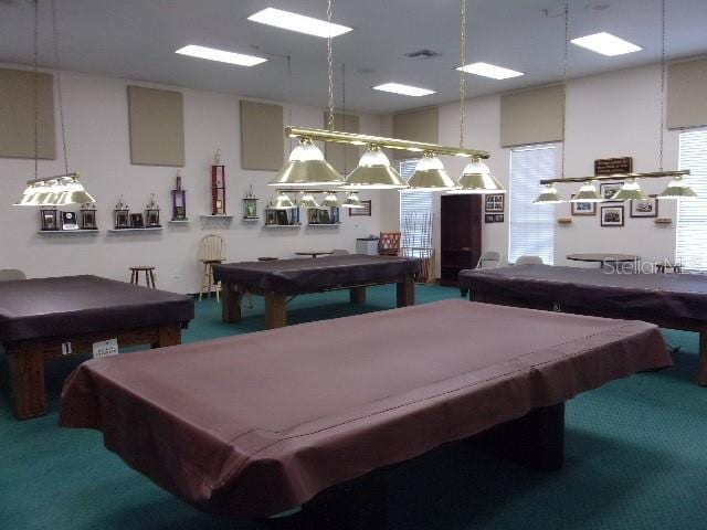 recreation room featuring pool table and carpet