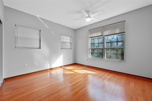 spare room featuring light hardwood / wood-style floors and ceiling fan