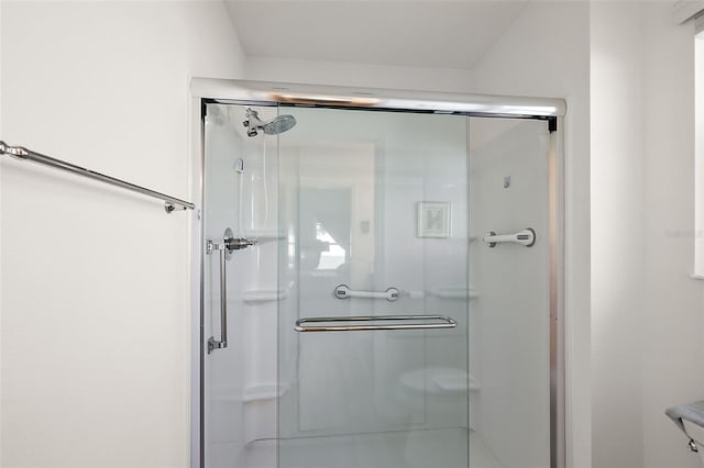 bathroom featuring a shower with shower door