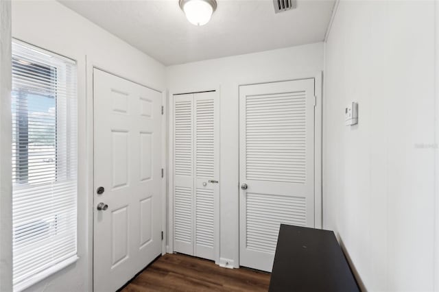 entryway with dark hardwood / wood-style floors