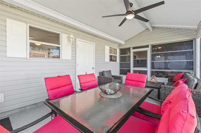 view of patio / terrace with ceiling fan and an outdoor hangout area