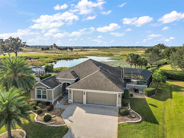 aerial view with a water view and a rural view