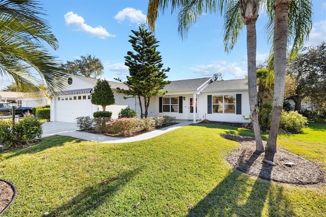 1201 De La Fuente Ct, The Villages, FL 32162 - ranch-style home with a front lawn, a garage, and concrete driveway