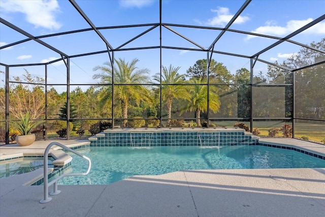 view of pool featuring a lanai