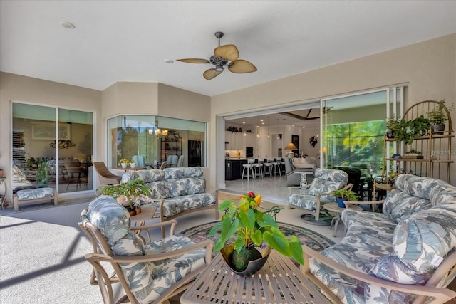 view of patio featuring ceiling fan