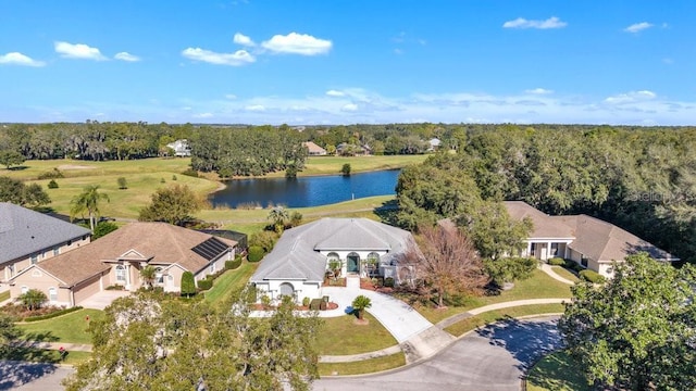 aerial view with a water view