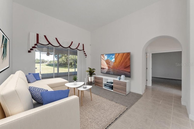 living room featuring tile patterned flooring