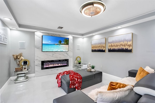 1087 Welch Hill Cir, Apopka, FL 32712 - living room featuring a premium fireplace, recessed lighting, and baseboards