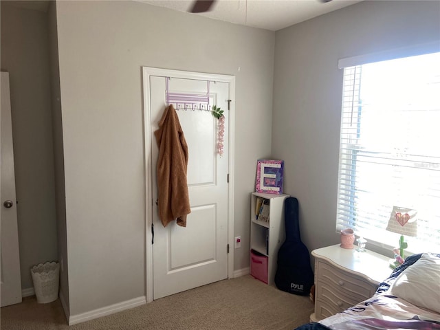 bedroom with carpet flooring, multiple windows, and a closet