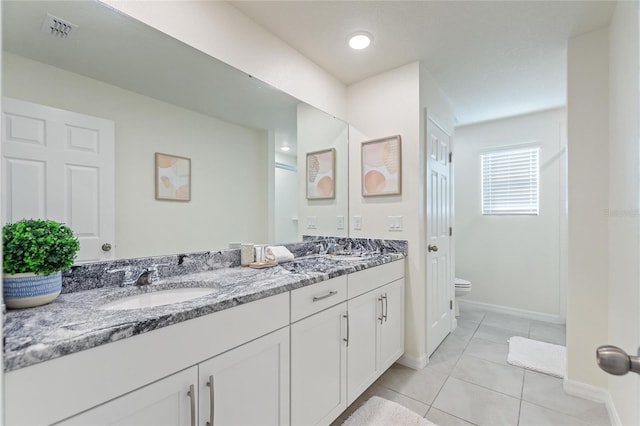 bathroom featuring tile patterned flooring, vanity, and toilet