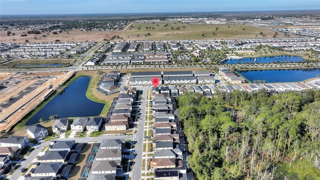 bird's eye view featuring a water view