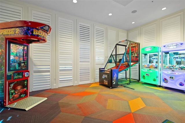 game room with carpet floors