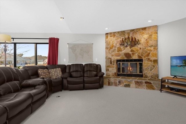 9 Crow Ct, Palm Coast, FL 32137 - carpeted living area featuring a stone fireplace