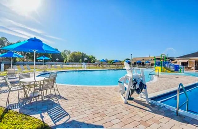 view of pool featuring a patio