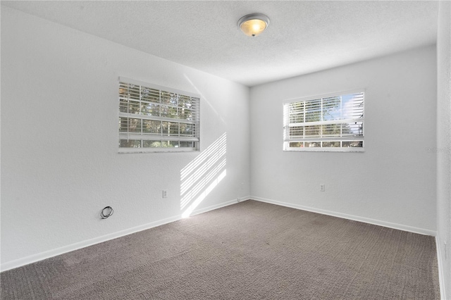 carpeted spare room featuring a textured ceiling and a wealth of natural light