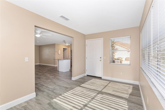 spare room featuring ceiling fan and wood-type flooring