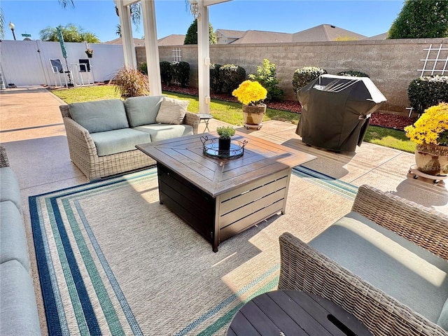 view of patio featuring an outdoor living space and area for grilling