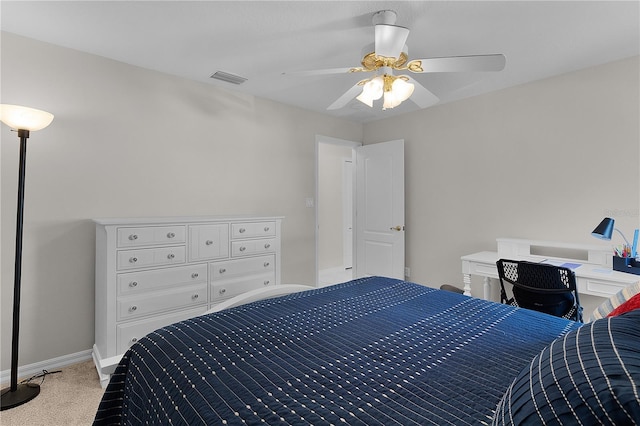 bedroom featuring carpet floors and ceiling fan