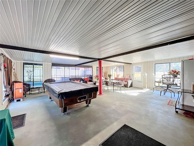 rec room featuring concrete floors and billiards