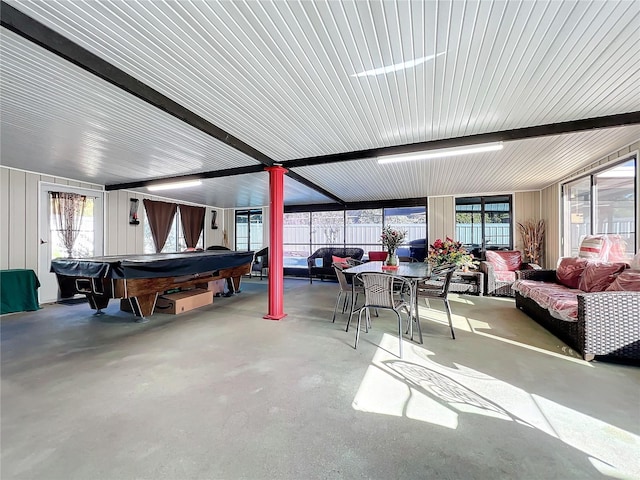 recreation room featuring billiards and concrete floors