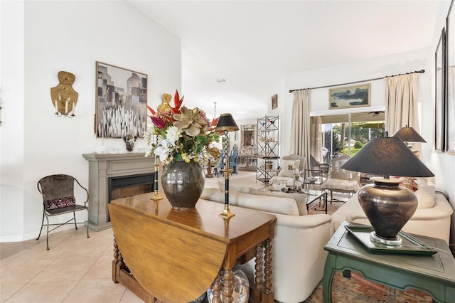 living room featuring light tile patterned floors