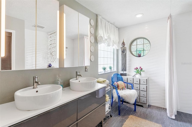 bathroom featuring vanity and wood-type flooring