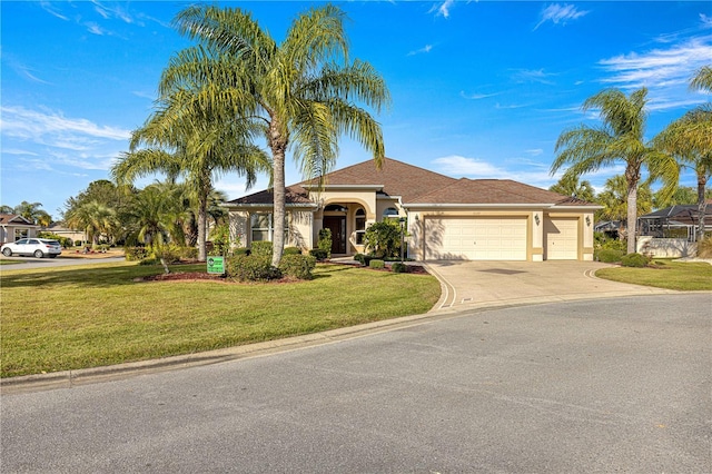 view of front facade featuring a garage and a front yard