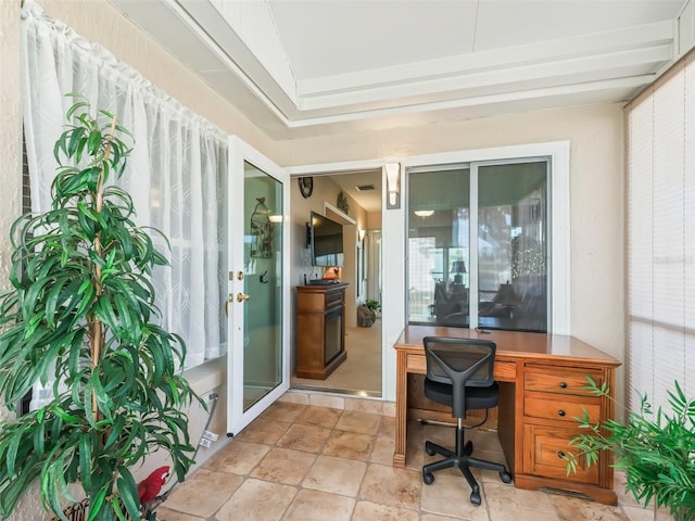 office area featuring built in desk