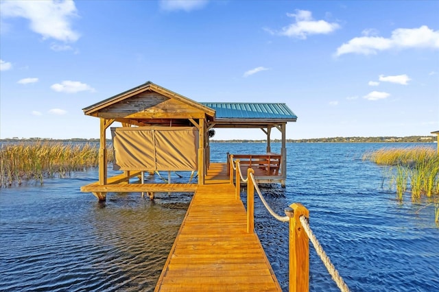 dock area with a water view