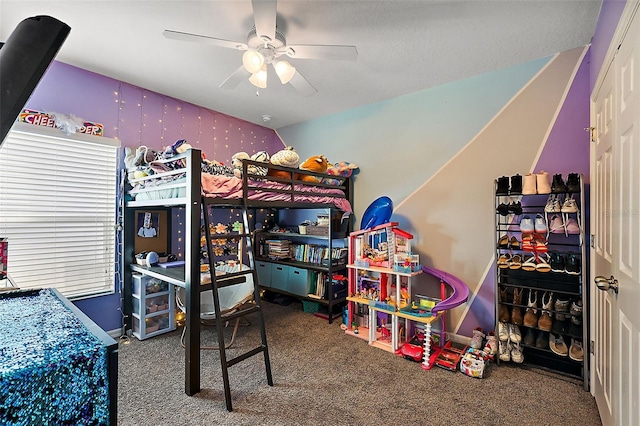 bedroom featuring carpet floors and ceiling fan