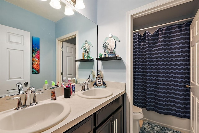 bathroom with walk in shower, vanity, toilet, and tile patterned flooring