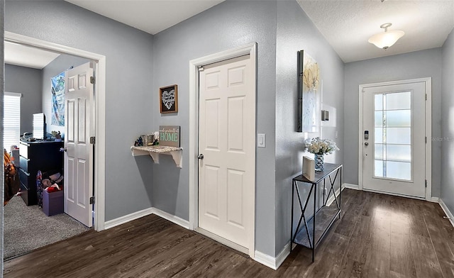 entrance foyer with plenty of natural light, dark hardwood / wood-style floors, and a textured ceiling