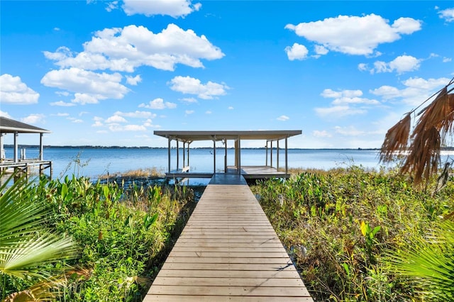 dock area featuring a water view