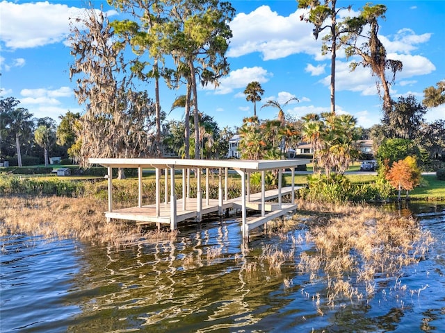 view of dock with a water view