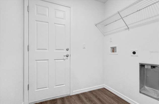 washroom featuring washer hookup, dark hardwood / wood-style floors, and electric dryer hookup