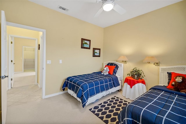 bedroom with carpet flooring and ceiling fan