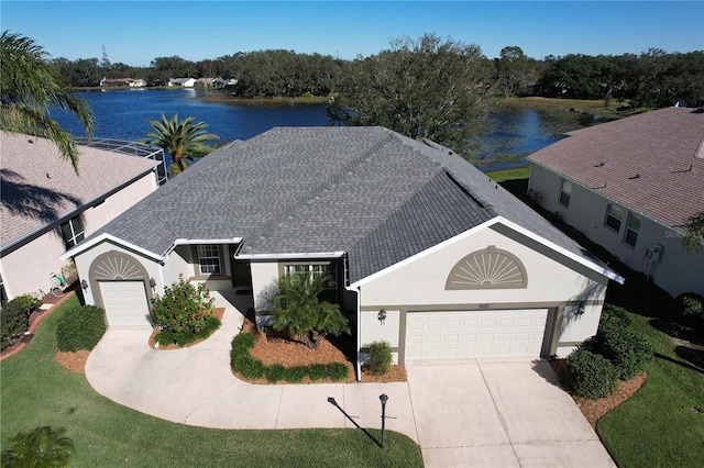 bird's eye view featuring a water view